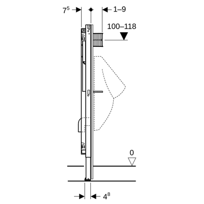 Geberit Duofix réservoir encastré UR universel H112-130cm montage frontal.
