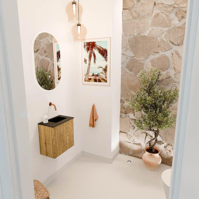 Mondiaz JOYA 40cm toiletmeubel - kleur Oak - Wastafel FAYE positie Rechts Zonder kraangat kleur Urban.