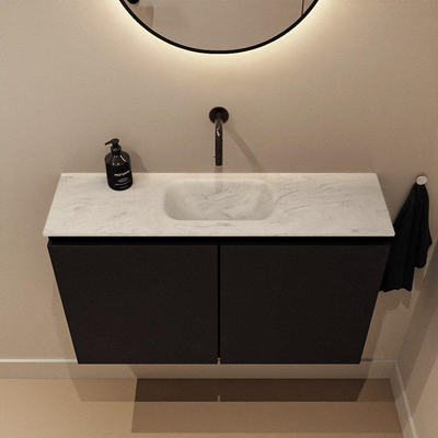 MONDIAZ TURE-DLUX Meuble toilette - 80cm - Urban - EDEN - vasque Opalo - position centrale - sans trou de robinet