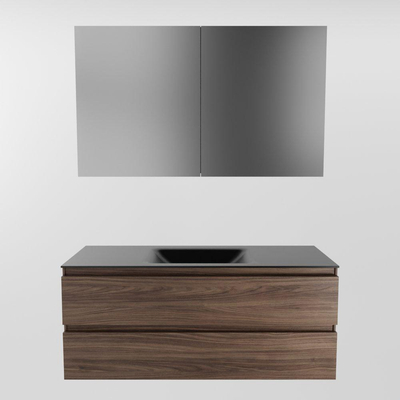 Mondiaz Aivy badmeubelset - 120x45x50cm - 0 kraangaten - 1 wasbak urban Solid surface - Midden - 2 lades - Met spiegelkast - Melamine Mocha