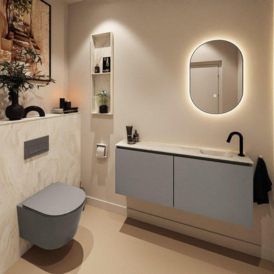 MONDIAZ TURE-DLUX meuble de toilettes 120 cm Smoke. EDEN vasque Ostra position droite. Avec 1 trou de robinet.