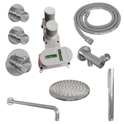 Brauer Chrome Edition Ensemble de douche pluie encastré - tête de douche 20 cm - bras mural courbé 40 cm - douchette ronde 1 jet - chrome
