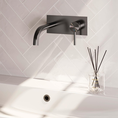 Brauer Gunmetal Carving Mitigeur de lavabo encastré - bec verseur courbé à gauche - commande longue étroite carving - plaque de recouvrement - modèle A 1 - PVD - gunmetal brossé