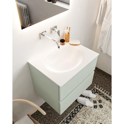 Mondiaz VICA ensemble de meuble de salle de bain - 60cm - meuble sous-vasque gris - 2 tiroirs - lavabo lune milieu - sans trou de robinet - miroir LED - version XL 60cm de haut