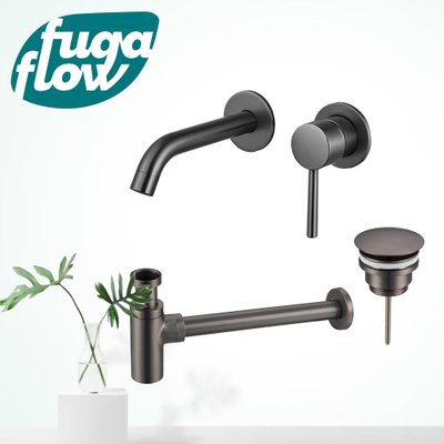 FugaFlow Eccelente Sobrado Badkamer Wastafelkraanset - inbouw wastafelkraan - always open plug - design sifon - PVD Gepolijst Gunmetal