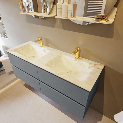 Mondiaz VICA-DLUX ensemble de meuble de salle de bain - 130cm - meuble sous-vasque plata - 4 tiroirs - lavabo encastré cloud double - 2 trous de robinet - version haute de 60cm - frape