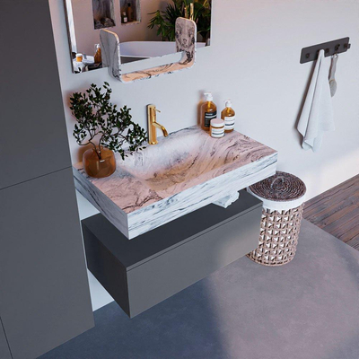 MONDIAZ ALAN-DLUX badkamermeubelset 80cm badmeubel onderkast Plata 1 lade met vrijhangende wastafel CLOUD midden 1 kraangat kleur Glace