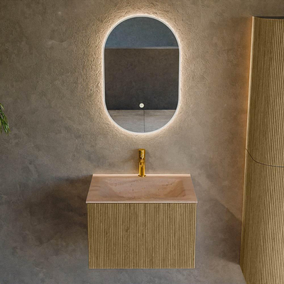 MONDIAZ KURVE-DLUX Meuble de salle de bains 60cm couleur Dusk avec 1 tiroir et 0 portes. Vasque CLOUD Centrale 1 trou de robinet Saba.