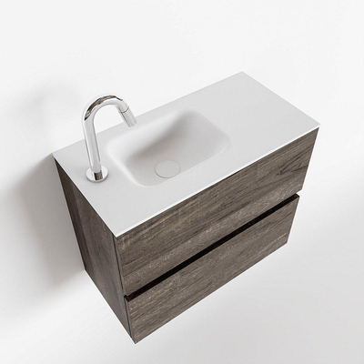 MONDIAZ ADA Meuble WC - 60x30x50cm - 1 trou de robinet - 2 tiroirs - dark brown mat - lavabo à gauche - Solid surface - Blanc