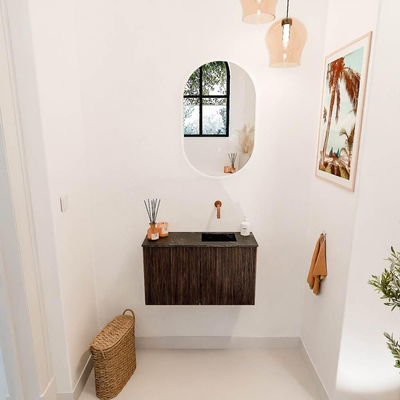 Mondiaz JOYA-DLUX 70cm toiletmeubel - kleur Walnut - Wastafel FAYE positie Rechts Zonder kraangat kleur Lava.