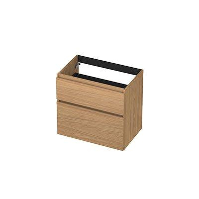 INK Wastafelonderkast - 70x45x65cm - 2 lades - greeploos - met houten keerlijst - MDF - Blank eiken