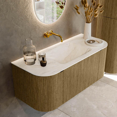 Mondiaz KURVE-DLUX Badkamermeubelset - 110x46x40cm - 1 lade - 2 deuren - wastafel solid surface - midden - zonder kraangat - Dusk