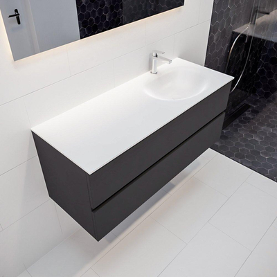 Mondiaz VICA ensemble de meuble de salle de bain - 120cm - meuble sous-vasque gris foncé 2 tiroirs - lavabo lune droite - 1 trou de robinet - miroir LED - version XL 60cm de haut