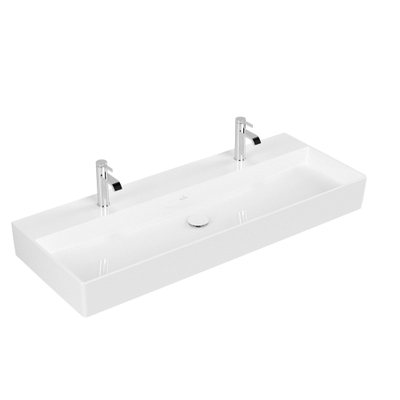 Villeroy & Boch memento 2.0 Lavabo face inférieure meulée 120x15x9.5cm 2 trous de robinet Ceramic+ Blanc Alpin