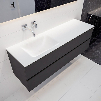 Mondiaz VICA ensemble de meuble de salle de bain - 150cm - meuble sous-vasque gris foncé - 2 tiroirs - lavabo cloud gauche - sans trous de robinet - version XL 60cm de haut