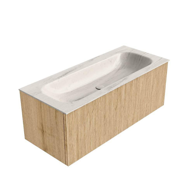 MONDIAZ KURVE-DLUX 110cm badmeubel kleur Oak met 1 lade en 0 deuren. Wastafel BIG MEDIUM Midden 1 kraangat Meli.