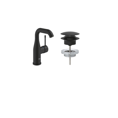 Grohe Essence 1-gats Wastafelkraan - m-size - hoog - afvoergarnituur - push up - phantom black