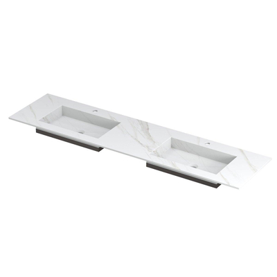 INK Post vasque - 180x45x1cm - 2 cuves - 2 trous de robinet - céramique Calacatta mat