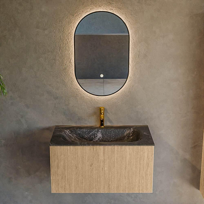 MONDIAZ KURVE-DLUX Meuble de salle de bains 80 cm couleur Oak avec 1 tiroir. Lavabo BIG SMALL central 1 trou de robinet couleur Lava.