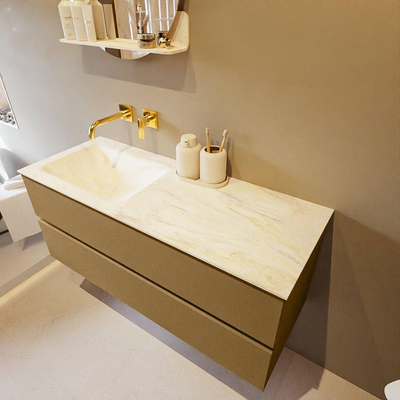 Mondiaz VICA-DLUX Ensemble de meuble de salle de bain - 120cm - meuble sous-vasque oro - 2 tiroirs - lavabo encastré cloud gauche - sans trous de robinet - version haute de 60cm - ostra