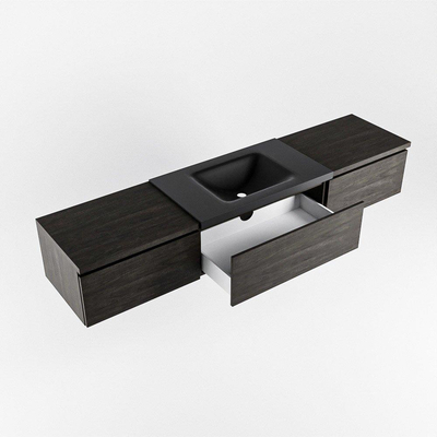 MONDIAZ BUKLA 200cm ensemble de meuble avec module 60 couleur Marron Foncé avec 3 tiroirs. Lavabo CLOUD milieu 1 trou de robinet couleur Urban.