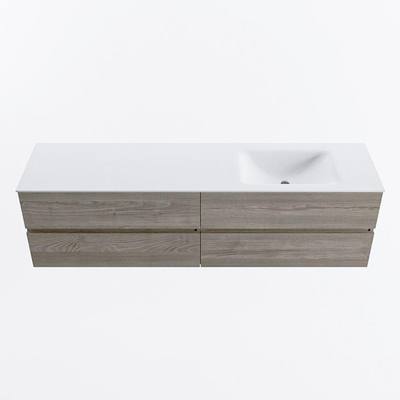 Mondiaz Vica ensemble de meuble de salle de bain - 180cm - meuble sous-vasque marron clair gris - 4 tiroirs - lavabo cloud droite - sans trous de robinet - version haute de 60cm - talc