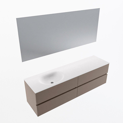 Mondiaz Vica ensemble de meuble de salle de bain - 170cm - meuble sous-vasque fumée - 4 tiroirs - lavabo lune gauche - sans trous de robinet - couleur talc - miroir LED - version XL 60cm de haut