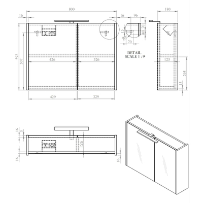 Best Design Halifax spiegelkast 80x60cm met opbouwverlichting MDF houtlook