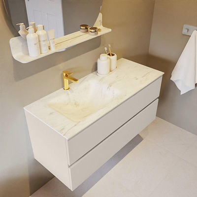 Mondiaz VICA-DLUX ensemble de meuble de salle de bain - 110cm - meuble sous lavabo lin - 2 tiroirs - lavabo encastré nuage gauche - 1 trou de robinet - miroir modèle spot - version XL 60cm de haut - opalo