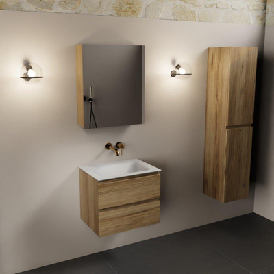 Mondiaz AIVY Ensemble de meuble - 60x45x50cm - 0 trous de robinet - 1 vasque talc Solid surface - Centre - 2 tiroirs - avec armoire de toilette - Melamine Chai
