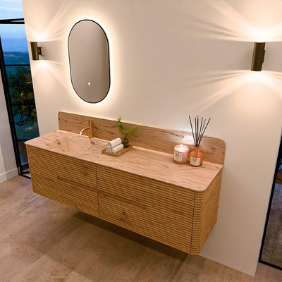 Mondiaz CIRO-DLUX Badkamermeubelset - 170x45x50cm - Solid surface wastafel Arena - 1 wasbak Links - 1 kraangat - 4 lades - Oak