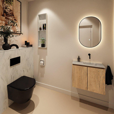 MONDIAZ TURE-DLUX Meuble toilette - 60cm - Washed Oak - EDEN - vasque Opalo - position droite - sans trou de robinet