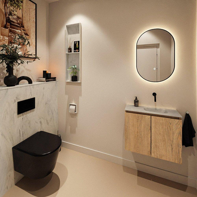 MONDIAZ TURE-DLUX meuble WC 60 cm Washed Oak. EDEN lavabo Opalo position droite. Sans trou de robinet.