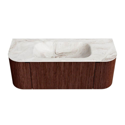 Mondiaz KURVE-DLUX Badkamermeubelset - 120x46x40cm - 1 lade - 2 deuren - wastafel solid surface - midden - zonder kraangat - Ruby