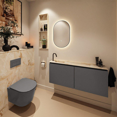 MONDIAZ TURE-DLUX Meuble toilette - 120cm - Dark Grey - EDEN - vasque Frappe - position gauche - 1 trou de robinet