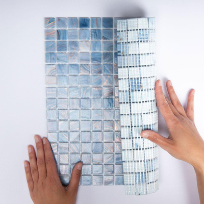 The Mosaic Factory Amsterdam mozaïektegel - 32.2x32.2cm - wand en vloertegel - Vierkant - Glas Cyaan glans