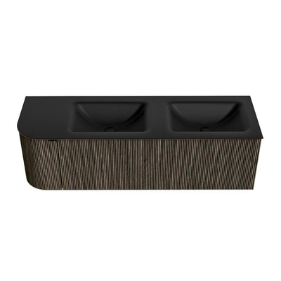 Mondiaz KURVE Badkamermeubelset - 145x46x40cm - 1 lade - 1 deur - wastafel solid surface - dubbel / rechts - 2 kraangaten - Shadow