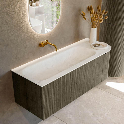 Mondiaz KURVE-DLUX Ensemble de meubles de salle de bains - 125x46x40cm - 1 tiroir - 1 porte - lavabo solid surface - gauche - sans trou de robinet - Shadow