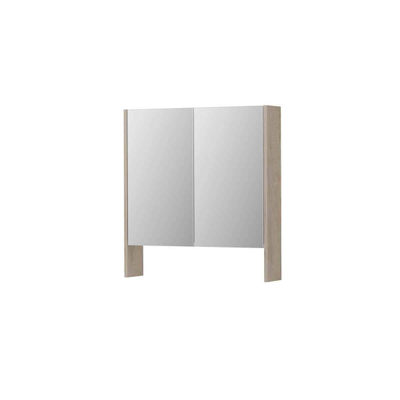 INK SPK3 Armoire de toilette miroir - 70x14x74cm - 2 portes - miroir double face - tablette ouverte - interrupteur et prise de courant - MFC Chêne ivoire