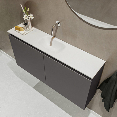MONDIAZ TURE Toiletmeubel 100x23x50cm met 0 kraangaten 2 deuren dark grey mat Wastafel Eden midden Solid Surface Wit