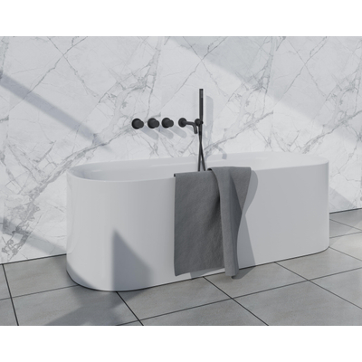 Fortifura Nebbio Ensemble combiné bain - robinet thermostatique - coude mural avec support de douchette - flexible de douche métallique - barre de douchette - bec verseur - noir mat