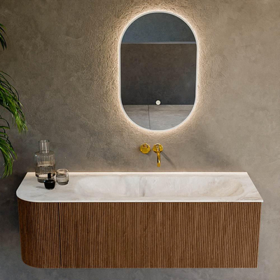 MONDIAZ KURVE-DLUX 135cm Meuble salle de bain avec module 25 G - couleur Walnut - 1 tiroir - 1 porte - vasque BIG MEDIUM droite - sans trou de robinet - couleur Frappe