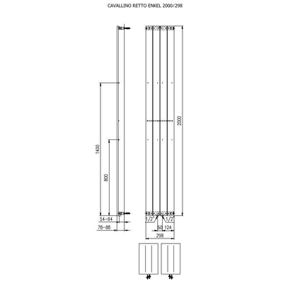 Plieger Cavallino Retto designradiator verticaal enkel middenaansluiting 2000x298mm 666W wit