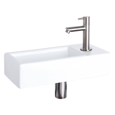 Differnz Hura fonteinset – 37.5x18.5x9 cm – keramiek wit – rechte mat chromen kraan