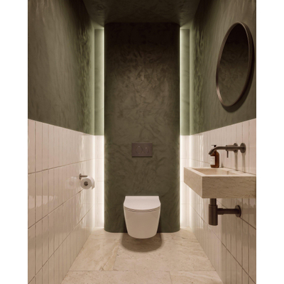 QeramiQ Dely Swirl Toiletset - inbouwreservoir Qeramiq Flush - slim zitting - natuursteen donker marmeren bedieningsplaat - ronde knoppen - glans wit
