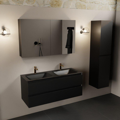 Mondiaz AIVY Ensemble de meuble - 120x45x50cm - 2 trous de robinet - 2 vasques Urban Solid surface - Gauche et droite - 2 tiroirs - avec armoire de toilette - MDF Urban