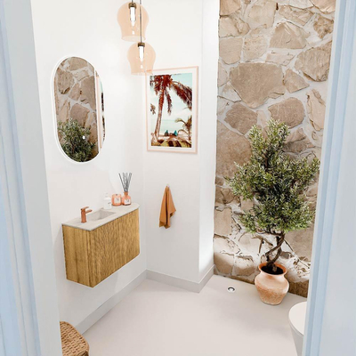 Mondiaz JOYA-DLUX 61.6cm toiletmeubel - ronding rechts kleur Oak - Wastafel FAYE positie Links 1 kraangat kleur Ostra.