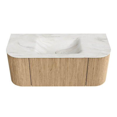 MONDIAZ KURVE-DLUX 110cm Meuble salle de bain avec module 25 G et D - couleur Oak - 1 tiroir - 2 portes - vasque CLOUD centre - 1 trou de robinet - couleur Ostra