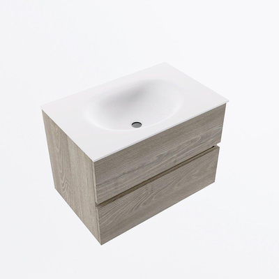 Mondiaz VICA ensemble de meuble de salle de bain - 70cm - meuble sous-vasque marron clair gris - 2 tiroirs - lavabo lune milieu - sans trous de robinet - version haute de 60cm - talc