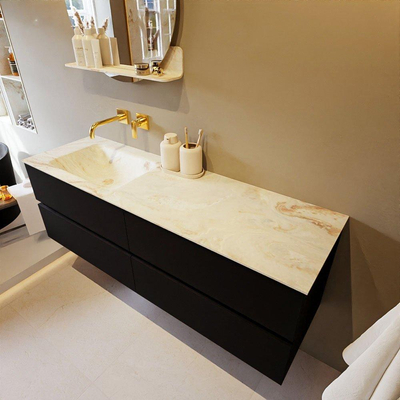 Mondiaz VICA-DLUX ensemble de meuble de salle de bain - 150cm - meuble sous-vasque urban - 4 tiroirs - lavabo encastré cloud gauche - sans trous de robinet - version haute de 60cm - frape